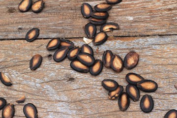 Watermelon seed on wood background