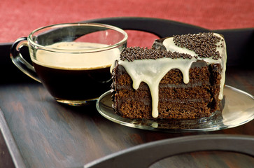 Chocolate cake with coffee