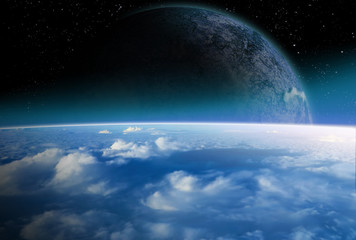 Sci-fi image of alien planet and space.