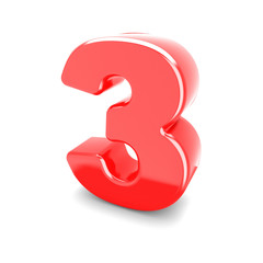 3d red metal number 3 three isolated white background