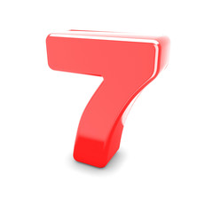 3d red metal number 7 seven isolated white background