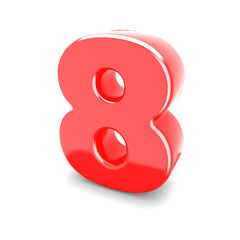 3d red metal number 8 eight isolated white background