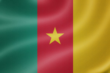 Cameroon flag on the fabric texture background