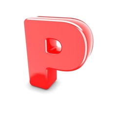 3d red metal letter P isolated white background
