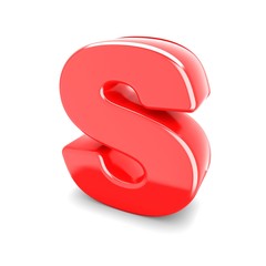 3d red metal letter S isolated white background