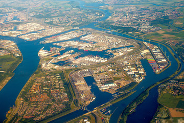 Vue aérienne, port, Rotterdam, Pays-Bas