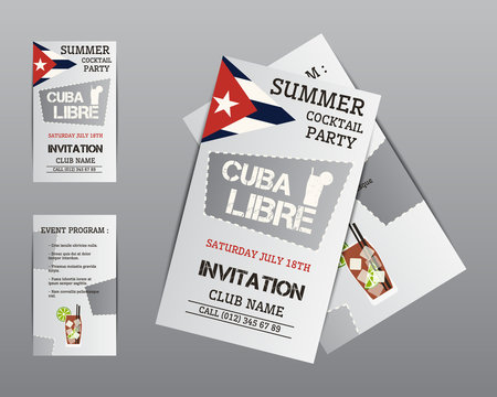 Summer cocktail party flyer invitation template with Cuba Libre