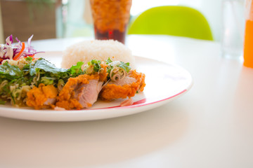 Spicy Chicken fried Salad in Thailand