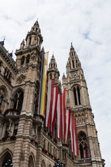 Fototapeta premium Wiener Rathaus mit Regenbogenfahne