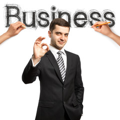 sketch word business with businessman