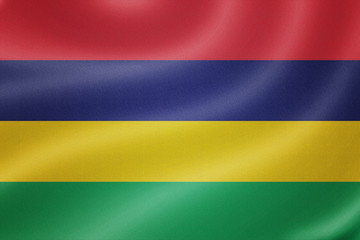 Mauritius flag on the fabric texture background