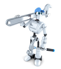 Robot with tools. Isolated. Contains clipping path
