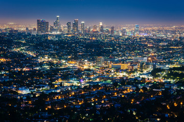 View of the downtown Los Angeles skyline at night, from Griffith