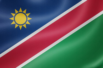 Namibia flag on the fabric texture background