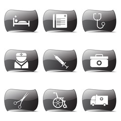 Hospital Health Black Vector Button Icon Design Set