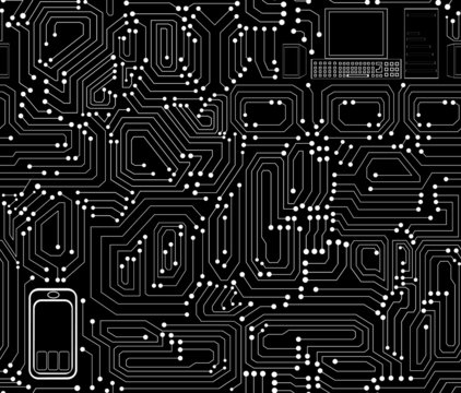 Circuit board technical vector seamless pattern