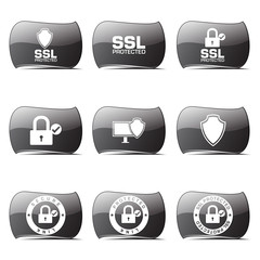 Protection Web Internet Black Vector Button Icon Design Set