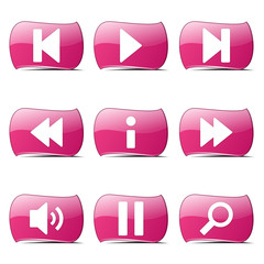 Multimedia Controller Pink Vector Button Icon Design Set