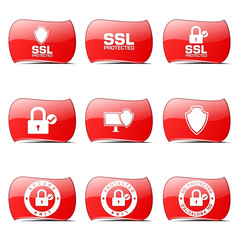 Protection Web Internet Red Vector ButtonIcon Design Set