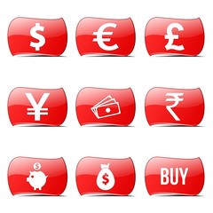 Currency Sign Red Vector ButtonIcon Design Set