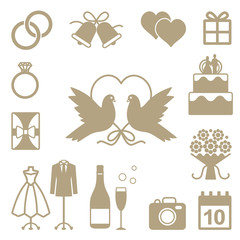 Wedding related vector silhouette icons set - 85229056