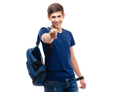 Smiling Male Student Pointing At Camera