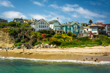 View of houses on bluffs above the beach, in Capitola, Californi