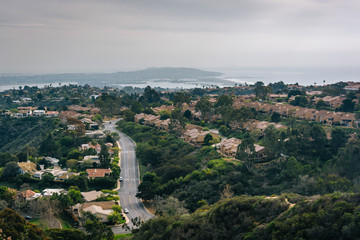 Fototapeta na wymiar View of houses in the hills of La Jolla, from Mount Soledad, in