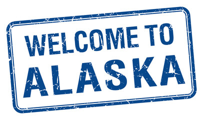 welcome to Alaska blue grunge square stamp