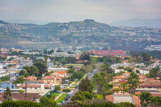 View of distant hills and houses from Hilltop Park in Dana Point