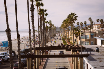 View of a street along the beach, in Oceanside, California.