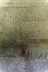 bas-reliefs representing the lanka battle in the archaeological place of angkor wat in siam reap, cambodia