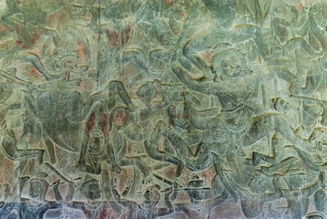 bas-reliefs representing the lanka battle in the archaeological place of angkor wat in siam reap, cambodia