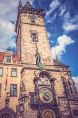 The Astronomical Clock in Prague - retro and vintage style