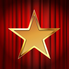 golden star frame with red theater curtain background