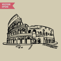 Free hand sketch World famous landmark collection : Colosseum in Rome, Italy.