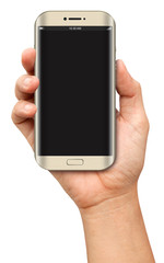 Hand holding Curve Screen Smartphone with blank screen