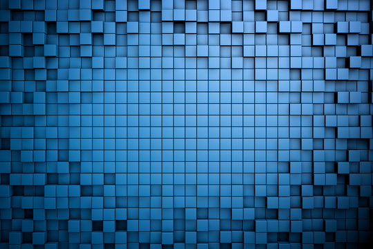Field of blue 3d cubes. 3d render background image