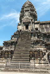 tower of the central prasat of the archaeological place of angkor wat in siam reap, cambodia