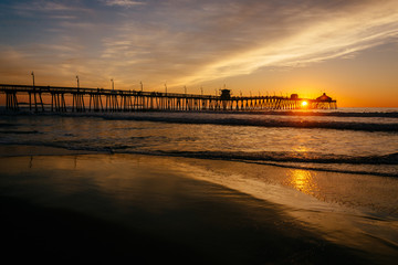 Fototapeta na wymiar The fishing pier at sunset, in Imperial Beach, California.