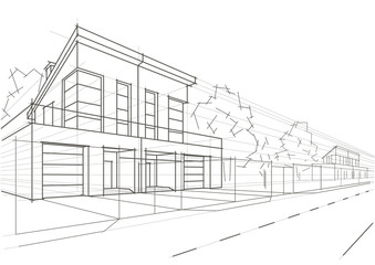 Linear architectural sketch blocked houses