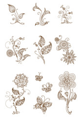 Set of floral elements.