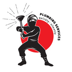 plumber ninja holding a plunger