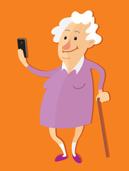 Old woman taking selfie photo
