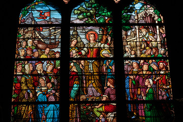 Stained glass window in the Church of Saint-Severin is a Roman Catholic church in the Latin Quarter of Paris, France