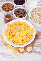 cornflakes and breakfast cereals, close-up, vertical