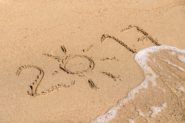 Year 2017 Written On Beach Sand