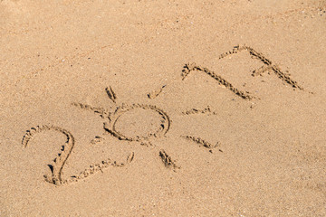 Year 2017 Written On Beach Sand
