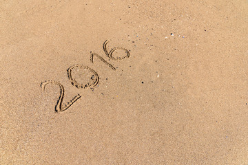 Year 2016 Written On Beach Sand