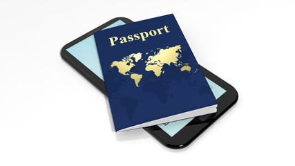 Passport and tablet/smartphone isolated on white background